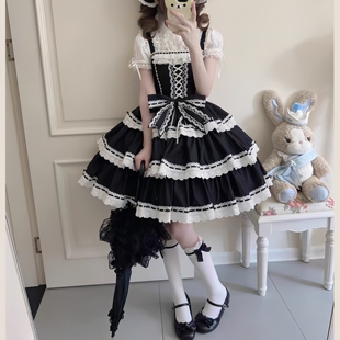 古早感Lolita裙doll感洛丽塔jsk连衣裙吊带裙甜美可爱黑白色lo裙