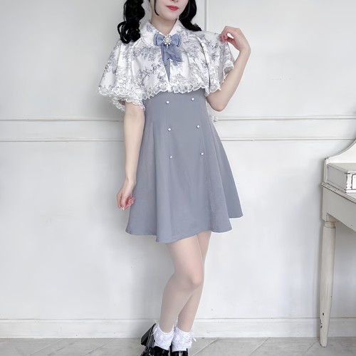 日系Lolita短袖长裙斗篷连衣裙夏