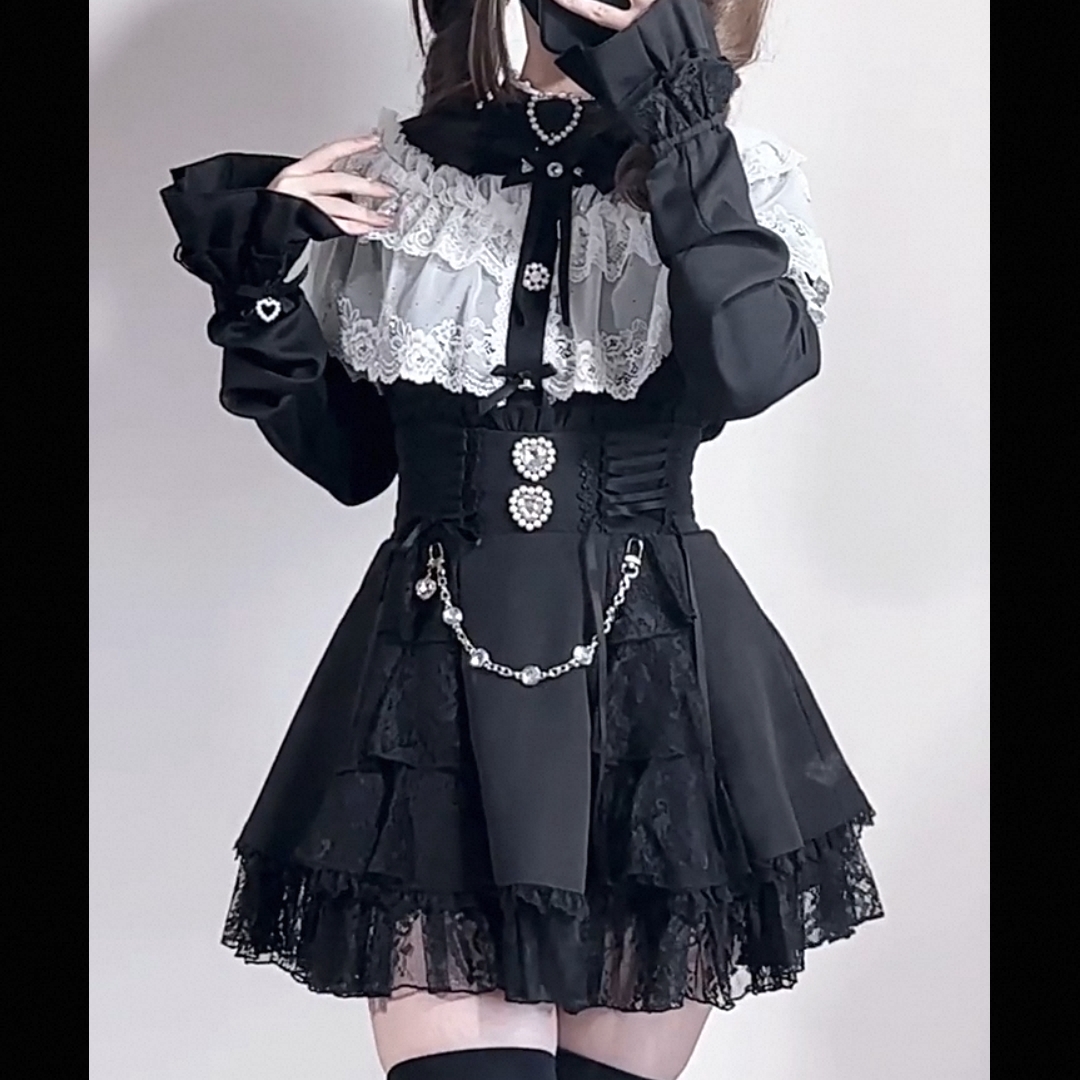 日系蕾服斗篷上衣高腰半身裙套装