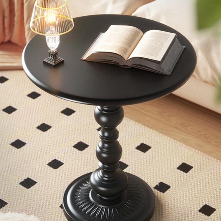 美式复古客厅边几沙发边柜轻奢小茶几创意床头柜置物架黑色小圆桌