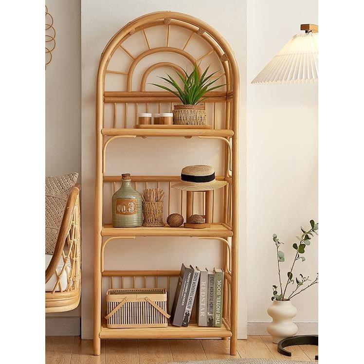 北欧藤编置物架落地书架多层收纳架客厅家用日式展示架陈列架工厂