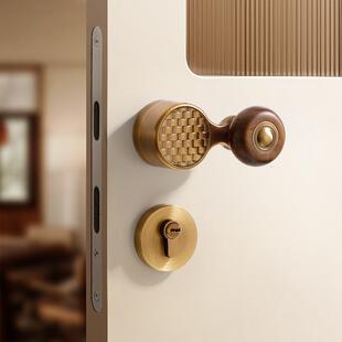 古铜色卧室门锁室内房间木门房门锁磁吸静音家用中古风复古门把手
