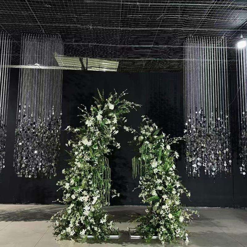 婚庆亮片挂件舞台珠帘背景银色亚克力圆片吊顶宴会厅珠链装饰