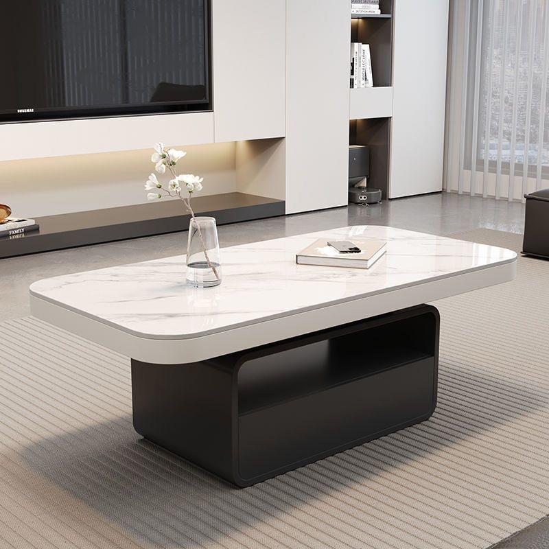 现代轻奢黑白极简长方形岩板茶几家用客厅轻奢小户型高级感可移动