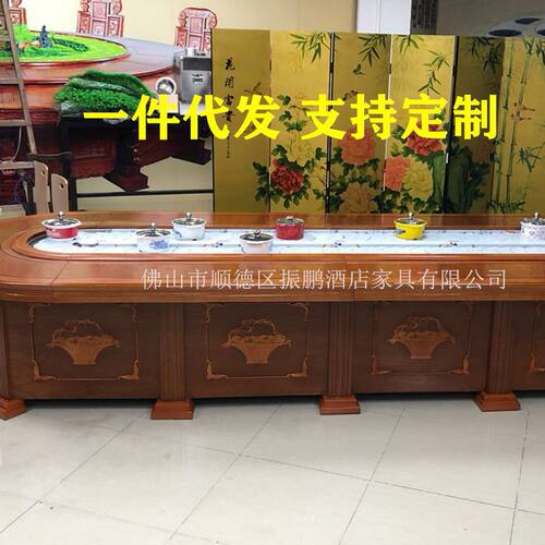旋转火锅桌自动回转火锅设备寿司电动餐桌厂家批发实木饭桌