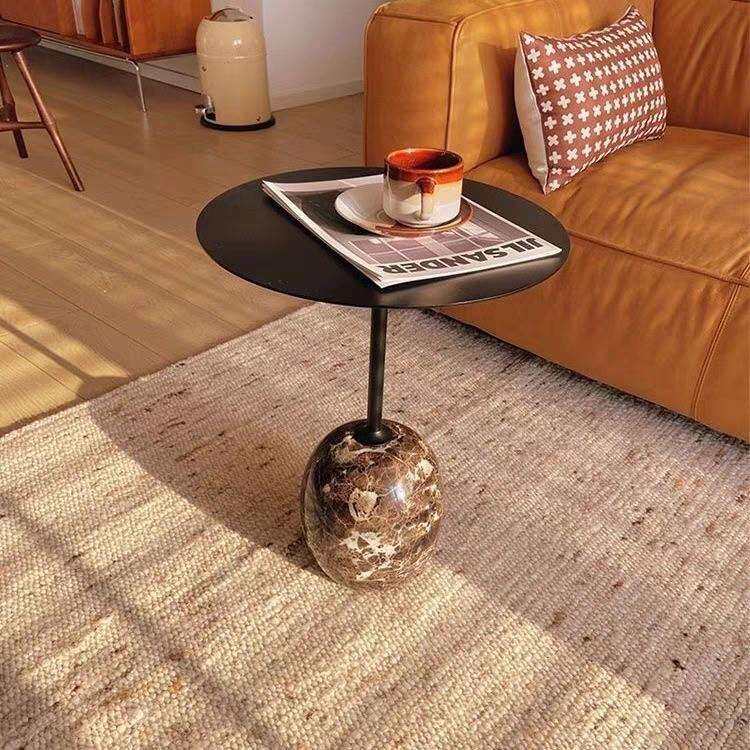 意式极简网咖天然大理石边几高档软装设计师样板房客厅卧室沙发边