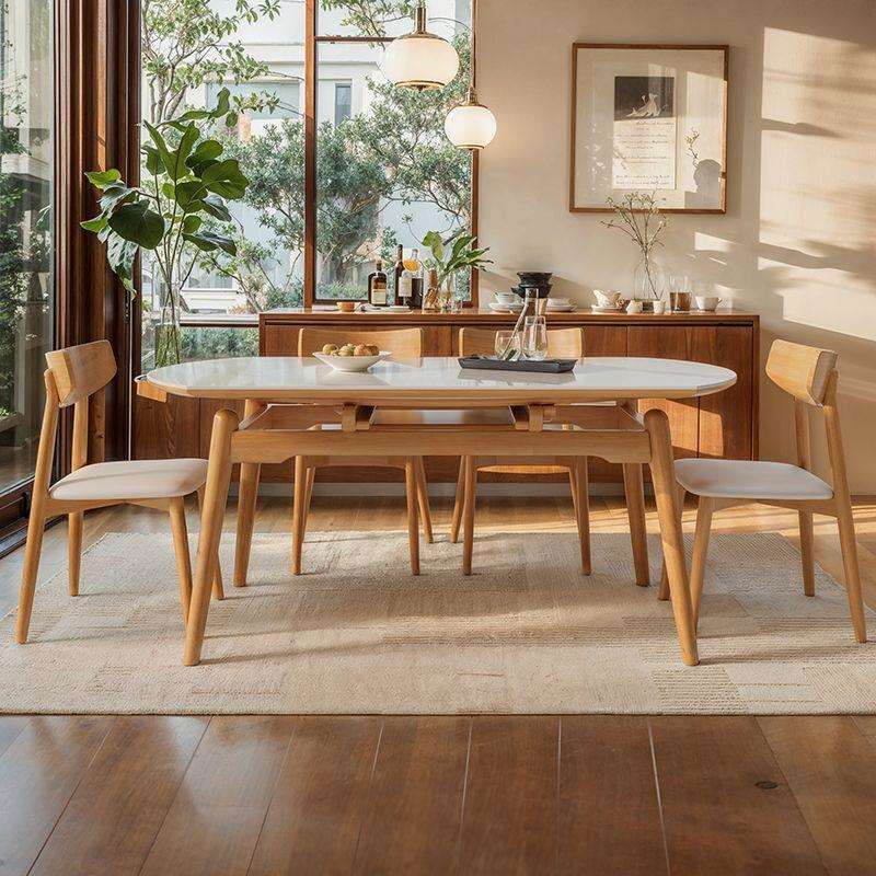 北欧餐桌椅岩板餐桌组合伸缩家用方圆两用小户型简约实木折叠饭P^