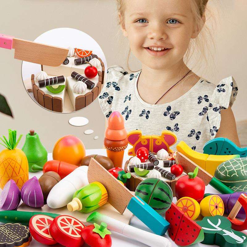 木制仿真水果蔬菜切切乐切切看磁性收纳盒儿童早教过家家厨房玩具