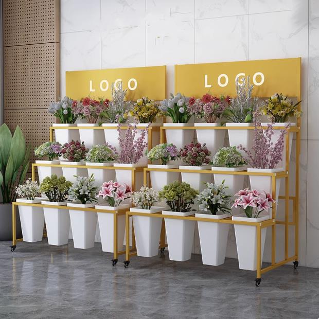 花店花架可移动多层鲜花展示架花卉商场轻奢铁艺花桶架子
