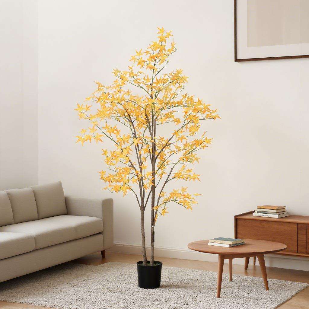 仿真绿植黄色多杆迷你枫树高端轻奢客厅室内假绿植枫树摆件装饰