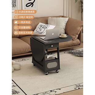 法式中古实木茶几小桌子60公分高客厅家用复古可移动折叠小圆桌