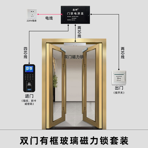 肯德基门磁力锁门禁套装铝合金玻璃门双门电磁锁磁力锁指纹门禁锁