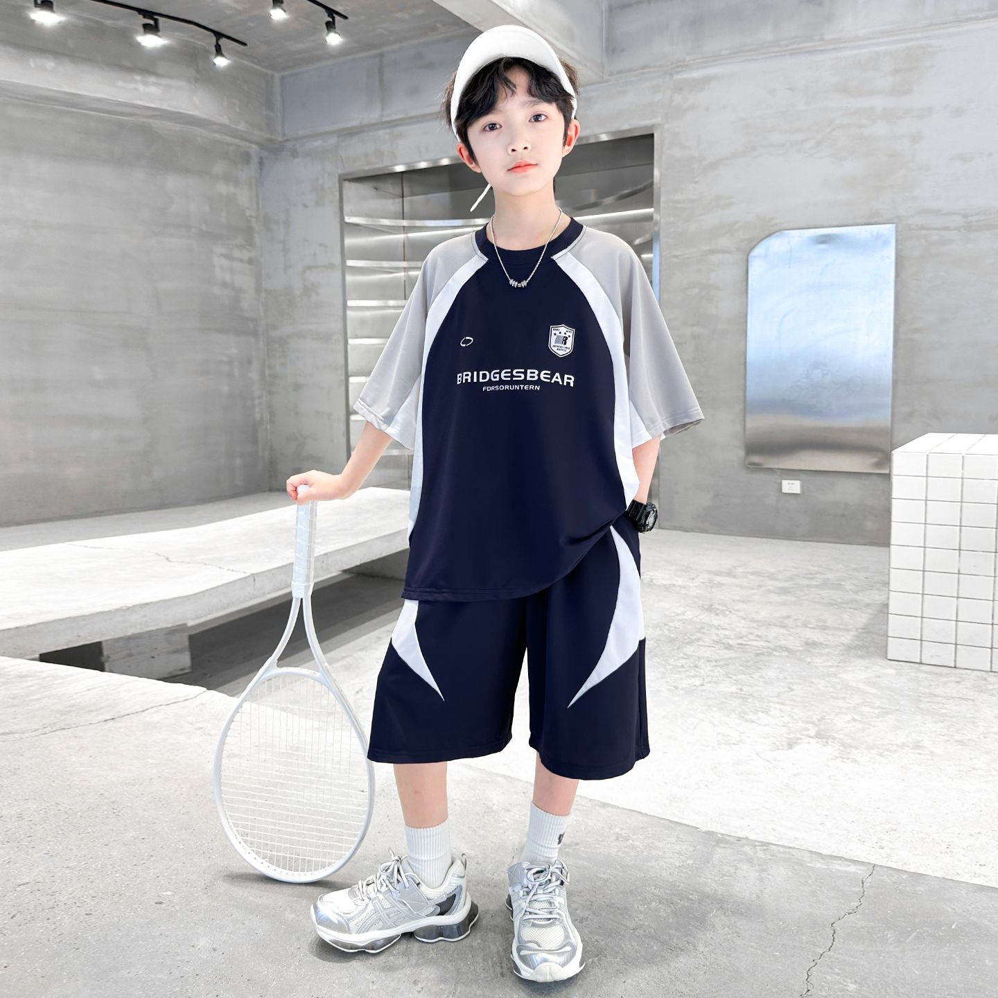 男童夏季薄款短袖学生套装2026新款中大童运动夏装潮酷男孩两件套