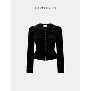 LAVELOURS 外套搭配丝绒裙子 精致复古纯手工工艺真丝领丝绒修身