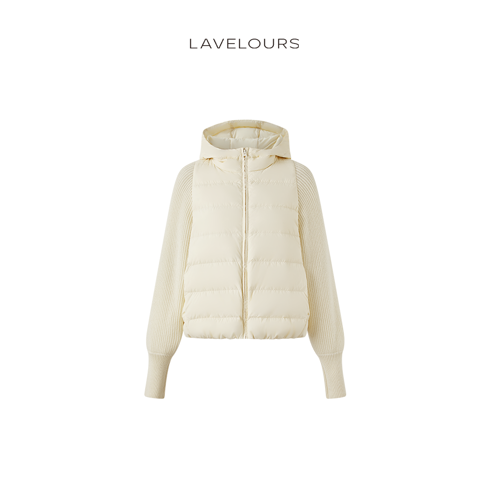 新款超轻浅色羽绒服拼接羊绒毛织袖子 95纯白鹅绒服女款