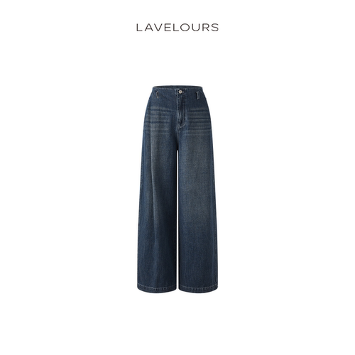 LAVELOURS x KUROKI联名款日本冈山不对称压褶纯棉牛仔裤阔腿裤