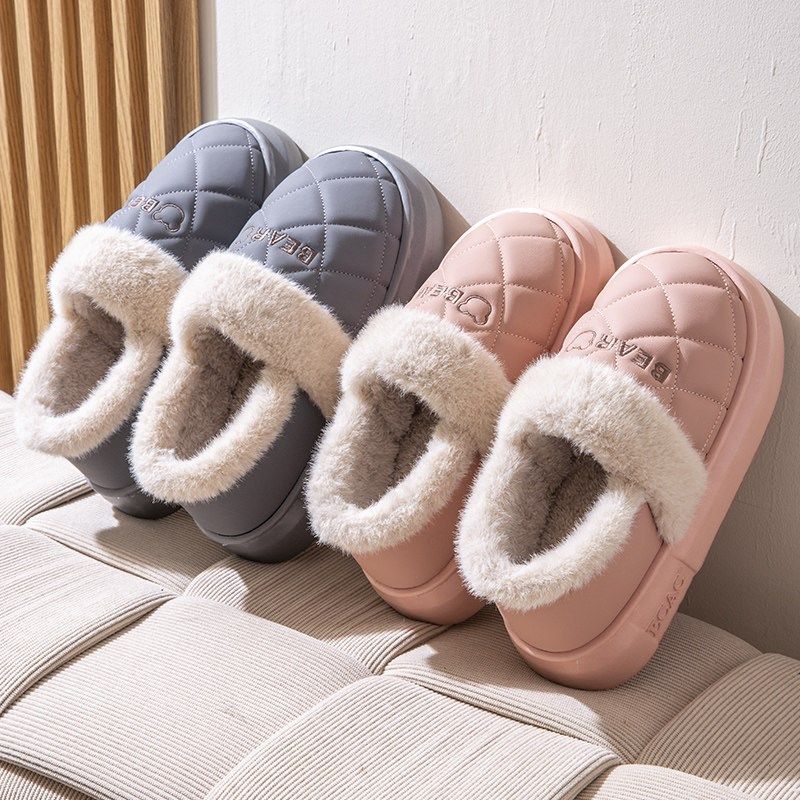 精选防水棉拖鞋女士冬季室内包跟保暖2025新款加绒加厚底外穿棉鞋