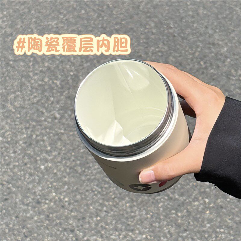 精选凯蒂猫吸管爱心女生保温杯陶瓷内胆水杯复古小众咖啡杯带手提