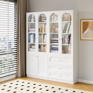 精选可比熊实木防尘组合柜客厅法式书柜带玻璃门家用储物柜书架置