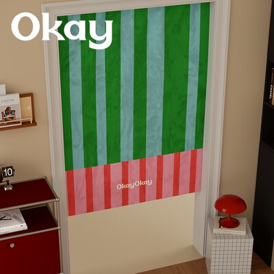 okay复古条纹门帘韩系长款遮挡帘厨房防油烟整片卧室免打孔隔断帘