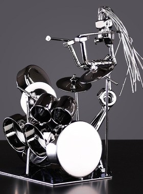 工业风金属朋克铁艺家居办公桌面摆件音乐装饰品乐器架子鼓手玄关