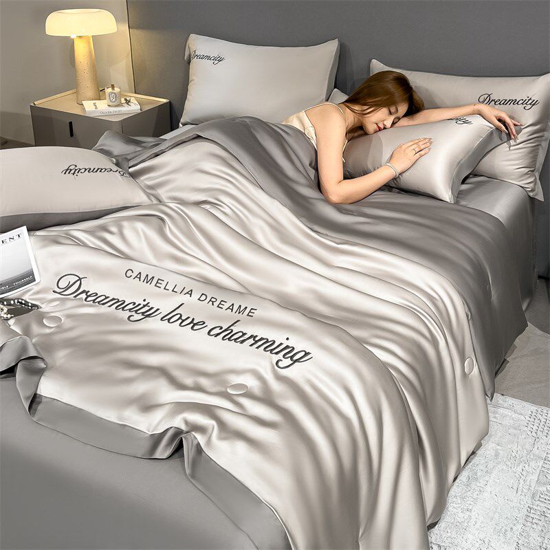 冰丝夏凉被四件套床笠款高级感夏天真丝滑裸睡轻奢空调被子薄夏被