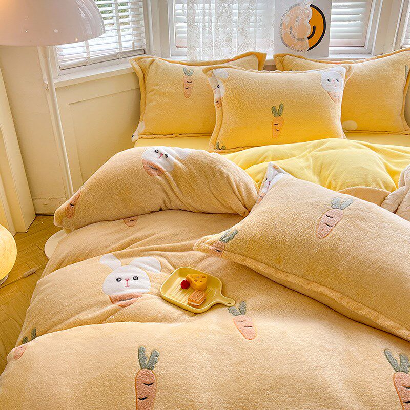 牛奶雪花绒加绒被套单件冬天珊瑚绒毛绒双面法兰绒床单被罩三件套