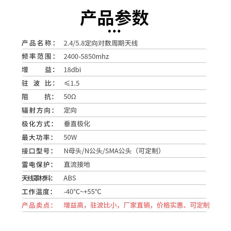2.4G/5.8G双频室外定向对数周期天线手机信号放大器高增益18dbi