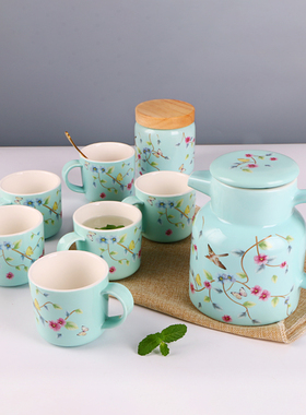 精选敏杨简约花鸟陶瓷功夫茶杯家用耐高温咖啡杯送礼盒花鸟纹茶具