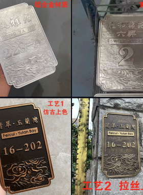 创意仿古铝合金属竖款家用门牌号户外别墅独栋庭院小区门牌定制做