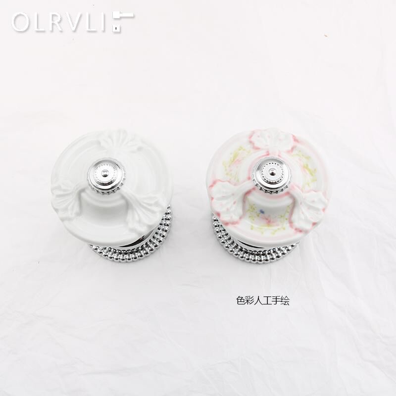 olrvli中古风陶瓷门锁复古法式银色雕花锁中式田园静音锁双开门锁