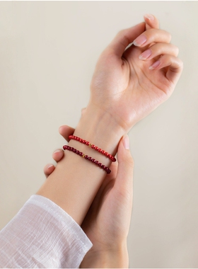 福一方原矿朱砂手串本命年蜜蜡金珠绿松石手链女款马年新款礼物