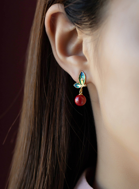 【福利特惠】925纯银朱砂耳坠高级感红色帝王砂耳钉2026女礼物