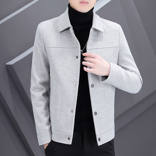 男士短款毛呢大衣韩版潮流修身帅气翻领呢子夹克潮牌男装外1218e