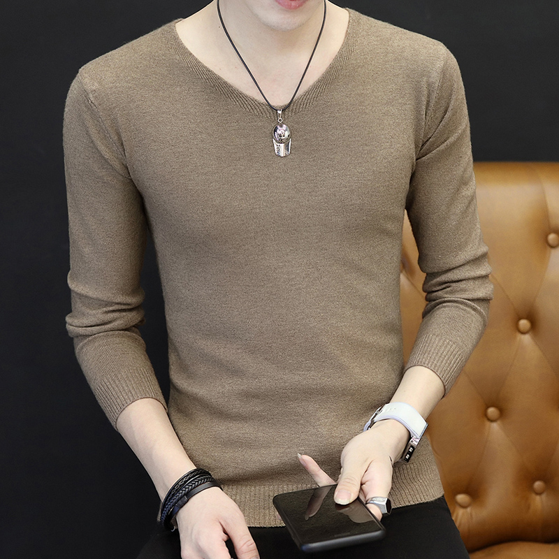 秋冬V领毛衣男士秋2025新款针织打底衫潮流休闲纯色百搭内搭1117u