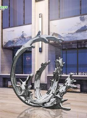 创意装置玄关艺术不锈钢水浪雕塑抽象飘带浪花大型摆件定制