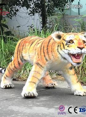 仿真动物老虎阻燃海绵硅胶粘毛静态美陈摆件陈设展览品动物厂家