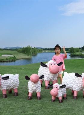 户外仿真动物山羊绵羊模型雕塑幼儿园售楼部卷毛羊草坪庭院大摆件