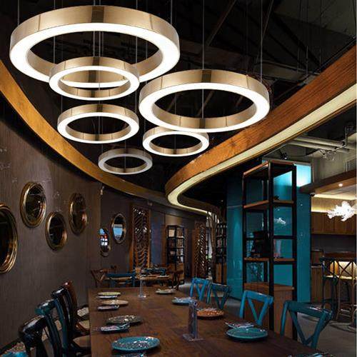 现代酒店大堂环形吊灯餐厅会所吧台客厅办公室不锈钢LED吊灯
