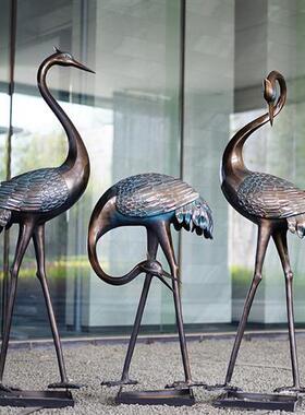 户外仿铜仙鹤雕塑玻璃钢售楼部园林水池庭院造景草坪景观装饰摆件