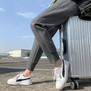 纯棉灰色运动裤 子 女宽松束脚加绒小个子高腰百搭外穿休闲哈伦卫裤