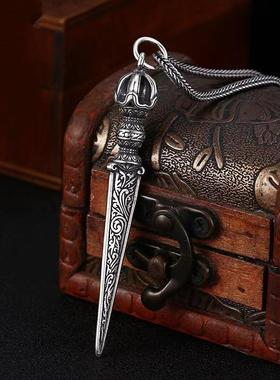 千叶泰银饰品复古长款金刚杵吊坠男法器平安护身符降魔杵项链女