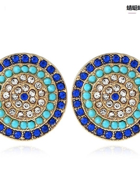 韩版年新款饰品恶魔之眼项链耳环四件套圆形土耳其蓝眼睛首饰套装