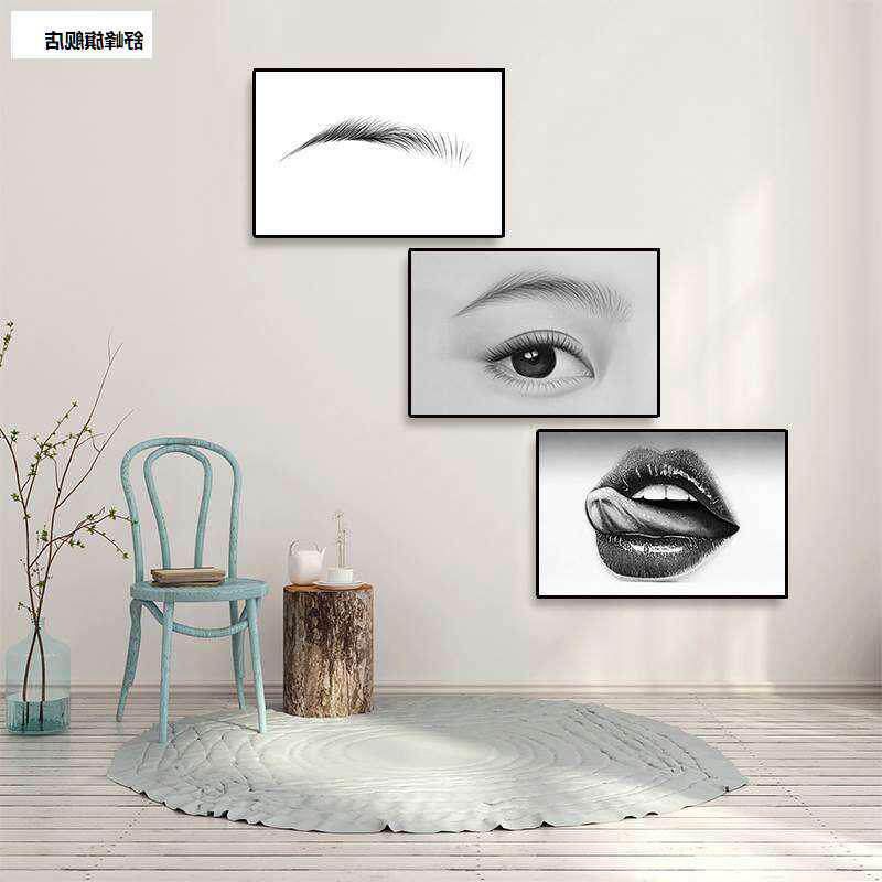 眼唇素描装饰画容院纹绣半挂画业机构墙壁