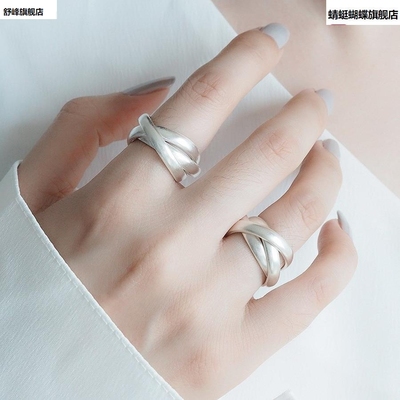 韩版年新款三环戒指女 s925 纯银光面简约气质食指戒指女款 首饰