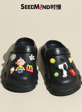 时慢34码coros洞洞鞋女款外穿凉鞋夏季拖鞋网红大童卡通小码黑色