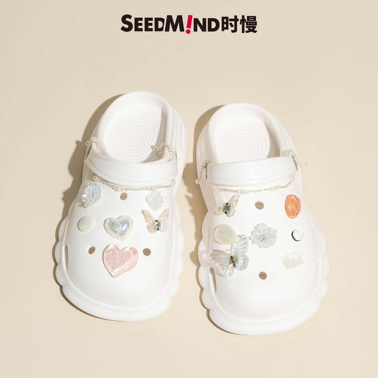 时慢coros洞洞鞋蝴蝶珍珠diy软底