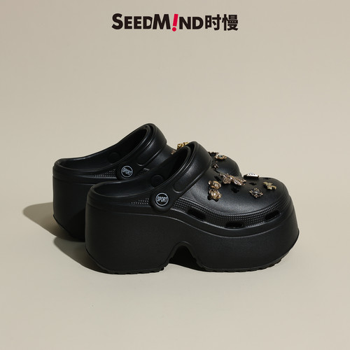 洞洞鞋女款黑色朋克超高跟矮子乐