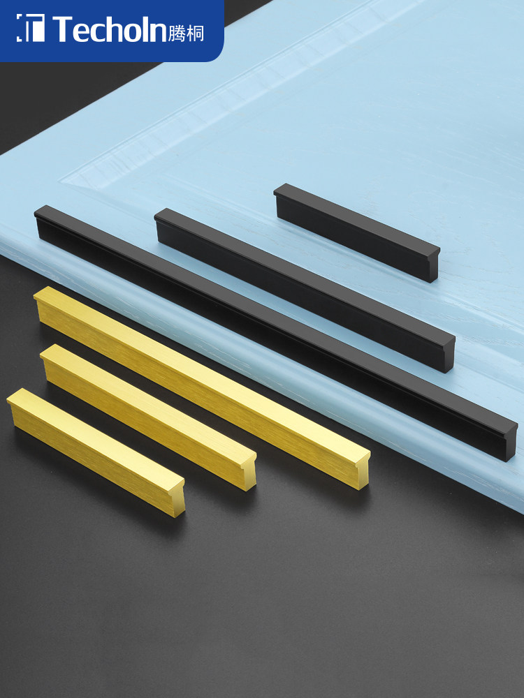 Light luxury cabinet door handle Modern minimalist Gold European overall cabinet door handle Wardrobe drawer Copper black extended