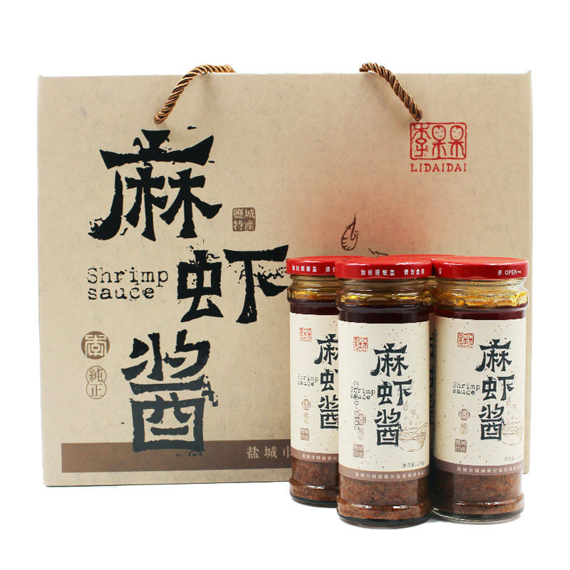 盐城特产麻虾酱210g&times;4瓶礼盒即食微辣海鲜酱东台虾酱包邮
